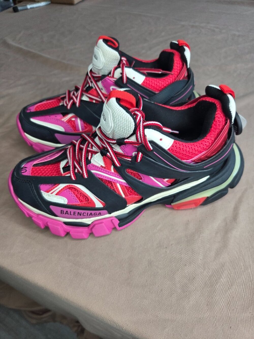 Women's Balenciaga Track Trainers Size 10 with COA - Red, Pink and Black - NICE